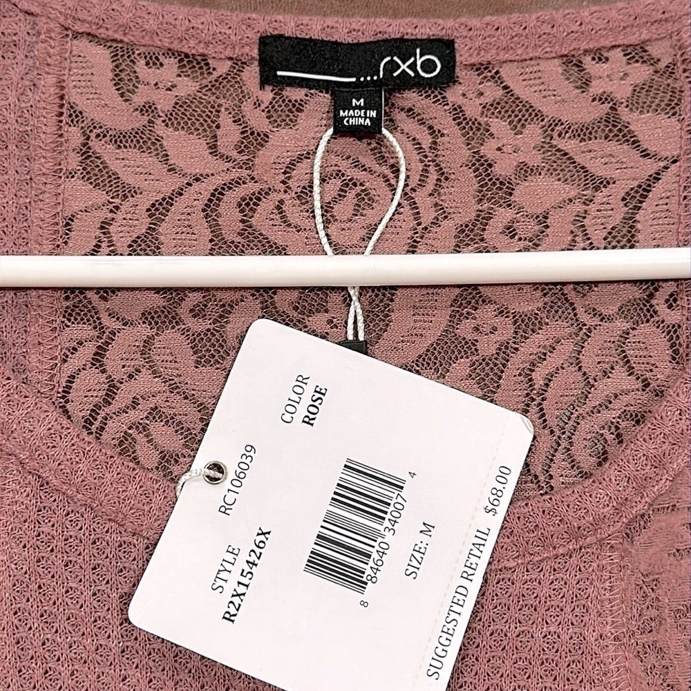 NWT Long sleeve waffle knit with lace trim Dusty Rose Womens Sz M $68 - Picture 10 of 12